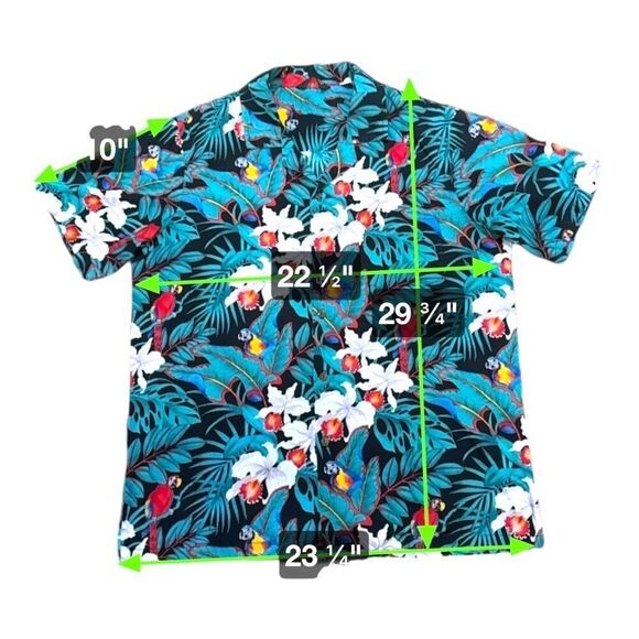 Casual Wear Hawaiian Shirt Parrot Tropical Flowers Macaw Orchid Floral Mens L - Picture 2 of 6